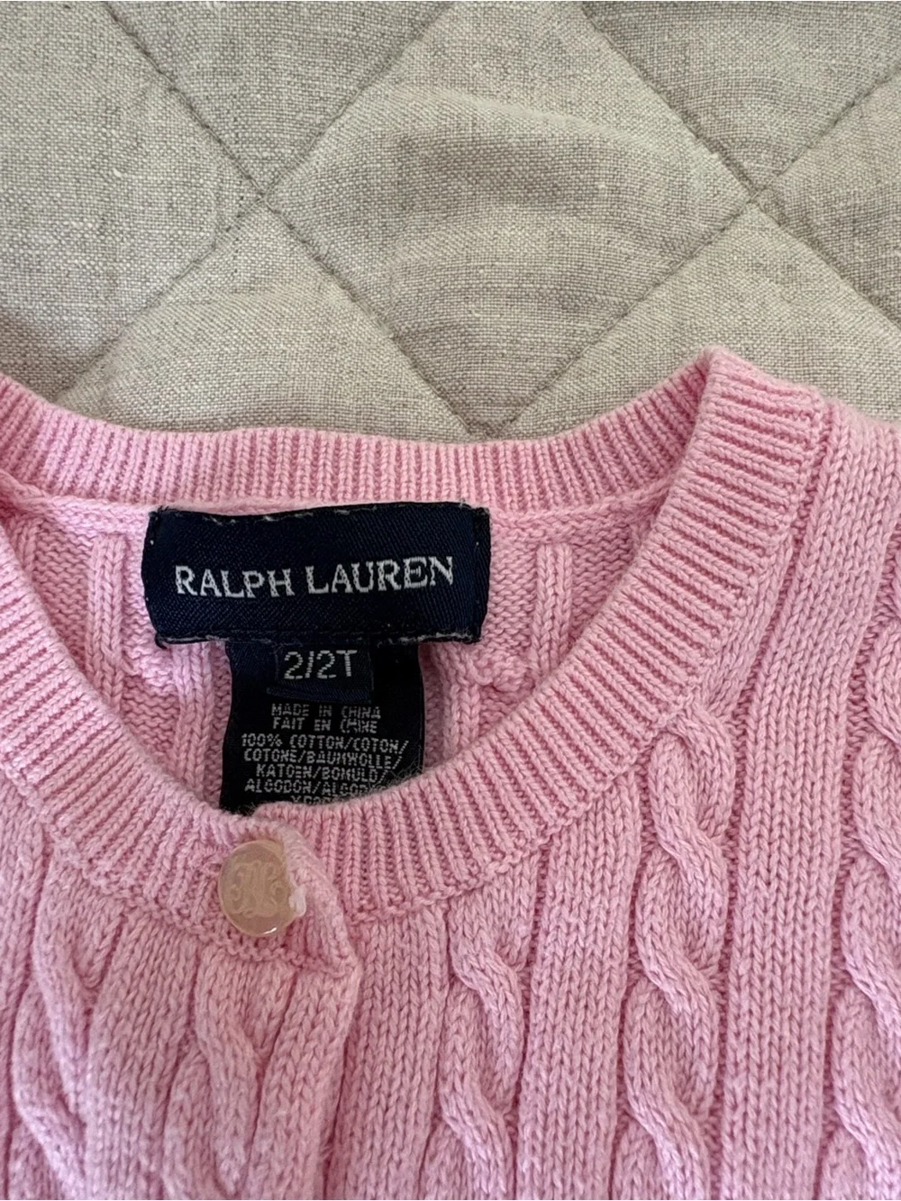 Ralph Lauren Pink Cable-Knit Ruffle Hem Cardigan